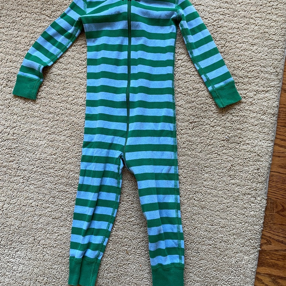 Hanna Andersson one piece footless bodysuit with blue and green stripes. 3T